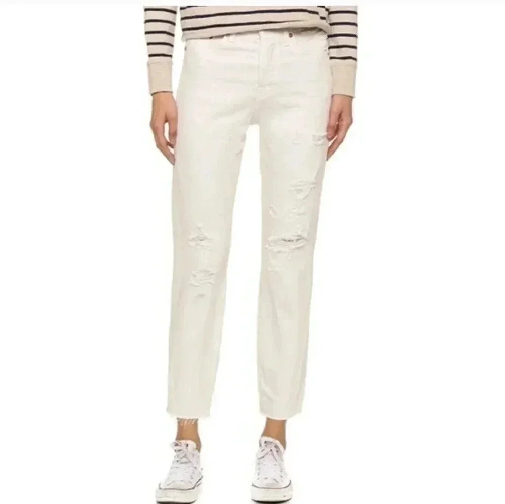Levi's Premium Wedgie Distressed High-Rise Frayed Hem Tapered Ankle Jeans(33)NWT